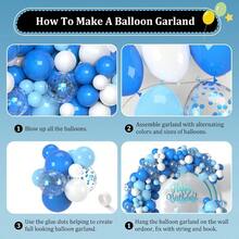 Blue Balloons Garland Arch Kit 100pcs Royal Blue Baby Blue White And Blue Confetti Party Balloons For Baby Shower Wedding Birthday Graduation Party Decorations - 藍白 - 查看 3