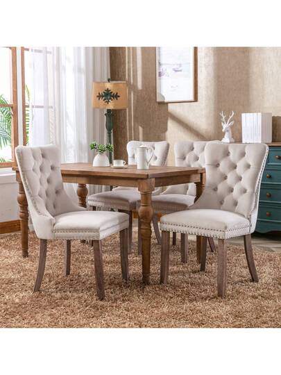 Moderne Dining Chairs, Premium Plush Solid Wood, Contemporary Fluwelen Upholstered Chairs Studded Head Set Of 2, Beige, Black, Grijs Available. view 4