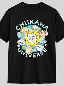 Anime Chiikawas Kawaii (5) T-Shirt Harajuku T Shirts Short Sleeves Funny Tops Summer Pure Cotton O Ne - 黑色 - 查看 1