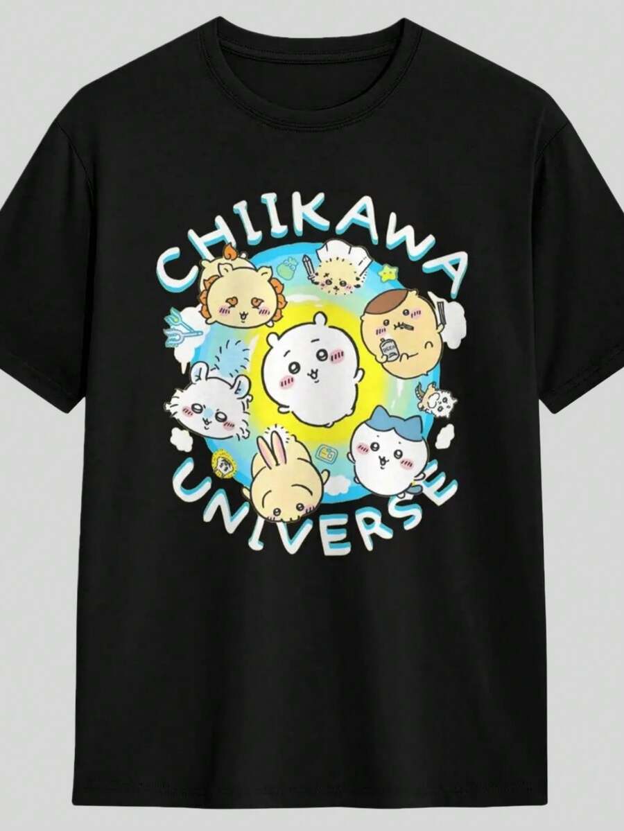 Anime Chiikawas Kawaii (5) T-Shirt Harajuku T Shirts Short Sleeves Funny Tops Summer Pure Cotton O Ne - 黑色 - 查看 1