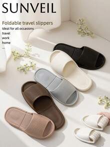 EVA Foldable Travel Slippers, Portable Anti-Slip Collapsible Slippers, Suitable For Travel, Home, Hotel, Outdoor, Bathroom, Dorm, Unisex Couples Design - Black - View 5