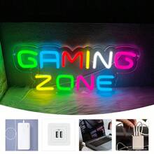 Señal de neón para juegos, luz de neón de colores de la zona de juegos para decoración de pared de la sala de juegos, luz de neón para jugadores y señales de juegos con iluminación de auriculares alimentados por USB para decoración de la habitación de adolescentes, decoraciones de fiesta de cumpleaños de jugadores, mejores regalos de juegos de Navidad, fácil de colgar.