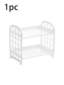 1pc Double-Layer Desk Organizer, Mini Bathroom Storage Rack, Pen & Desktop Small Item Storage - White - View 8