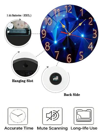 Pc 10 Inch/12 Inch Constantplanet Silent Wand Wood Klok Dreamy Dark Blauw Geometric Ideal Living Room, Bedroom, Kitchen Outdoor Home Room view 6