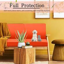Newwiee 8Pcs Patio Cushion Covers Stretch Outdoor Cushion Cover Replacement For Patio Furniture Sofa Couch Slipcovers, Soft Flexibility Washable Furniture Protector(Waterproof Pure,Orange),One-Size,OrangeWaterproofPure - 橘色防水純 - 查看 6
