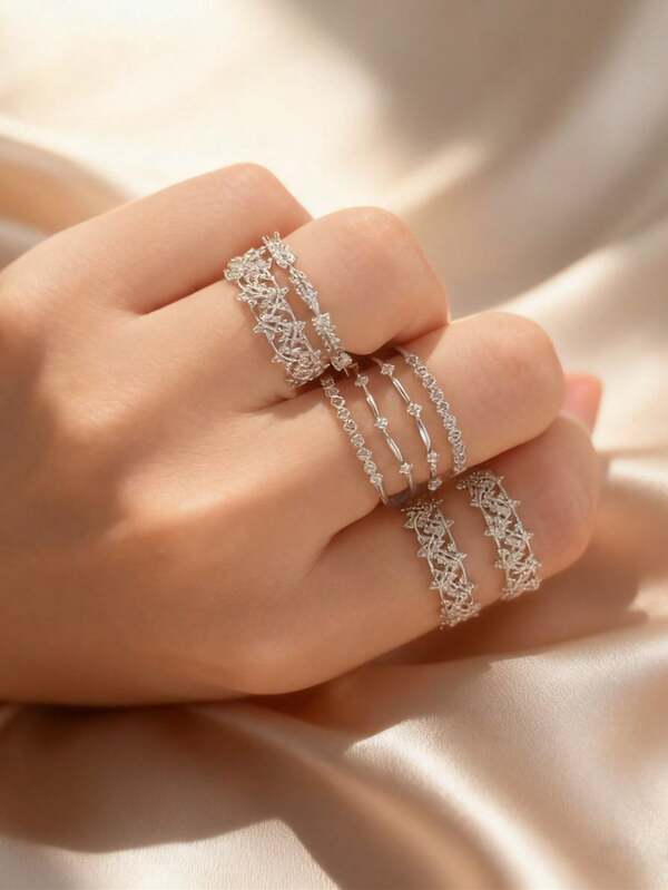 مجموعة خواتم مرصعة بالألماس بطراز بوهيمي عتيق، هدية مجوهرات للنساء، للخطوبة والزفاف وعيد الحب
