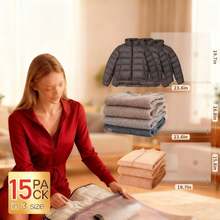 Bolsas de compresión al vacío inalámbricas para viaje: paquete de 15 bolsas de almacenamiento compactas con bomba eléctrica recargable por USB, organizador de equipaje de mano para ropa, mantas y maletas. - Gris Claro - Ver 3