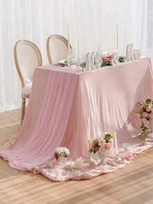 1件浅粉色优雅薄纱桌旗，粉色主题生日装饰、餐桌摆饰、婚礼装饰、浅粉色桌布、冬季装饰、婚礼薄纱、情人节装饰桌旗、家居房间装饰桌布、情人节、派对装饰 - 场景布置的理想之选 - 粉色 - 查看 2