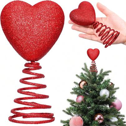 5 Inch Mini Valentine Day Tree Topper Glitter Hearts Tree Topper For Mini Trees Heart Decorations For Valentine's Day Party Holiday Ornament Home Decoration