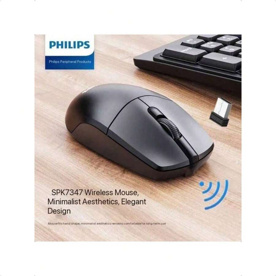 Philips SPK7347 Wireless Mouse, Compatible With Laptops And Desktop Computers, Business Office Use, 2.4G Mouse - Black - View 1