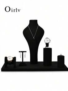 Oirlv 1 st helsvarta premium smyckesställ för ringar, örhängen, klocka och halsband, skyltdocka för huvud, hals, skyltdocka och halsband, disk för smyckesställ - Svart - Visa 2