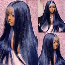 Dark Blue Lace Front Wigs Human Hair Silky Straight 13x4 HD Transparent Glueless Wigs Human Hair 250 Density Blue Colored Long Straight Wigs Human Hair For Women Natural Hairline With Baby Hair Holiday Christmas New Year Valentine's Day Wig - SBlue - 查看 1