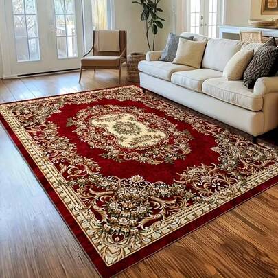 1pc Bohemian Rug, Vintage Red Oriental Traditional Persian Style Carpet, Suitable For Decorative Rug, Bedroom Decor, Small Rug, Carpet, Home Decor, Living Room Rug, Living Room Small Rug, Bedroom Rug, Living Room Home Decor, Outdoor Rug, Washable Rug