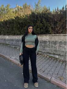 High Waisted Drawstring Wide Leg Sweatpants | Heather Grey Loose Lounge Trousers - Black - View 1