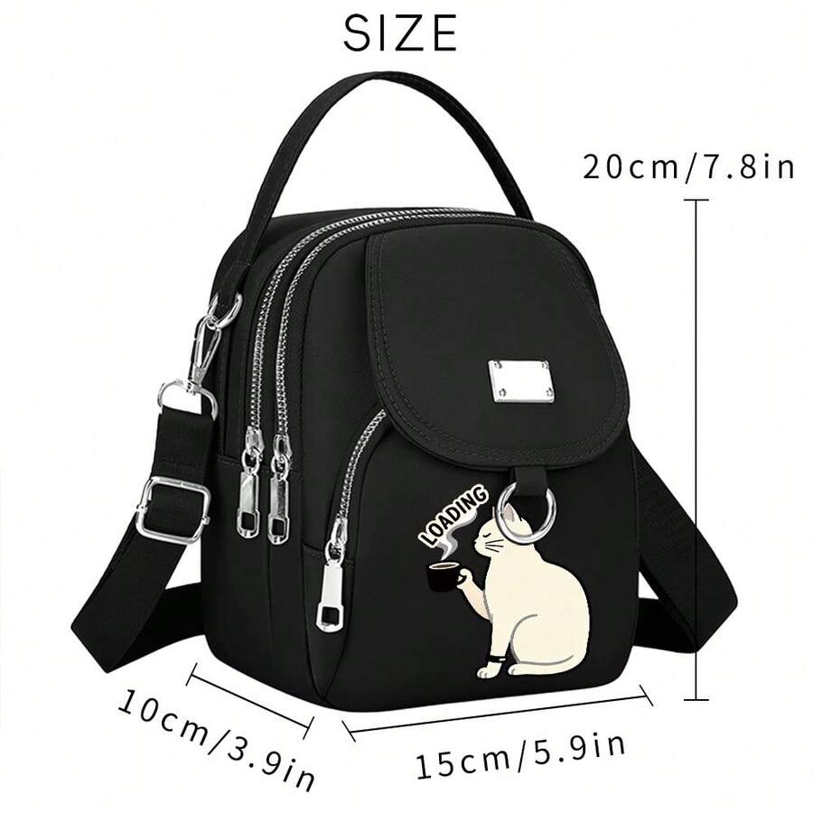 2D Flat Printing 1PC Ladies' Loading Cat Print Bags: Daily Minimalist Small Backpacks, Crossbody Bags, Handheld Bags, Casual Shoulder Bags; Unisex Shoulder Bags For Commuting & Sports; Daily Storage Bags. Note: The Print Position May Vary.223 - Grey - View 1