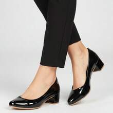 Women's Formal Shoes Scarpin Scarpan Medium High Heel Block Toe Patent Leather Ref 040 - Black - View 1