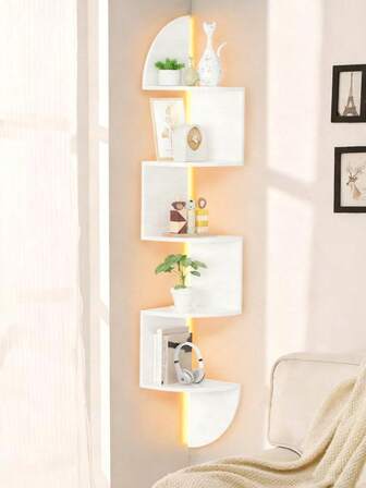 1件创意5层半圆形壁挂式转角置物架，家用收纳架（不含照明）