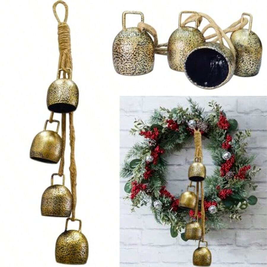 HAWTYXOTJHS Christmas Bells For Decoration Gold Vintage Bells Brass Christmas Bells For Door Garland Christmas Tree - Christmas Bell Gifts For Women - As Pic - View 1