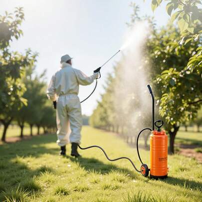 Industrial Concrete Sprayer With Wheeled Cart 3.5 Gallon Stainless Steel Sprayer Heavy Duty Tri-Poxy Pump Sprayers 20.5" Wand 48" & 120"Hoses 2 Brass Nozzles For Construction Lawn & Garden