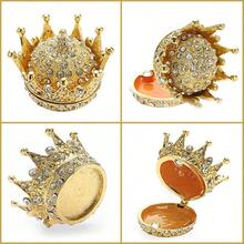 HAWTGold Crown Trinket Box Vintage Metal Enameled Decorative Box Ring Earrings Jewelry Organizer Gift Box For Girl Women - Vàng - Xem 3