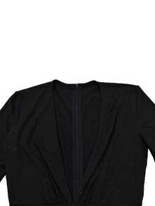 Fashion Elegant Summer Sexy V Neck Long Sleeve Sparkling Rhinestone Wrap Hipster Jumpsuit For Women New Birthday Party Festival Outfits - Black - View 6