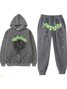 Y2k Hoodies, Men's Hip Hop Spider WebPattern, Graphic Alphabet Print HarajukuVintage Hoodie, Punk Rock Style, LongSleeve Street Wear Top For Both Men AndWomen Oversized Hoodies - 灰色套裝 - 查看 1
