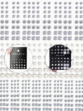 72/48/24/6pcs Fashion Minimalist Heart & Round Cubic Zirconia Faux Pearl Stud Earrings Set, Unisex Everyday Wear, Ideal Gift For Christmas, Valentine's Day, New Year, High Cost-Effective Jewelry, Fast Shipping (Random Delivery)