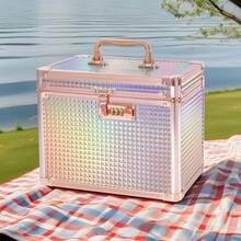 1个铝合金便携式化妆箱 - 大容量多层带镜子，方便专业化妆师收纳化妆品和日常工具。