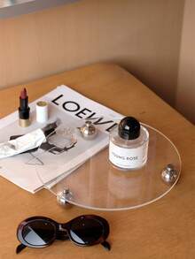 1 件装石纹镜木球现代浴室梳妆台牙刷杯架收纳架，简约法式亚克力化妆托盘 - 白色 - 查看 14