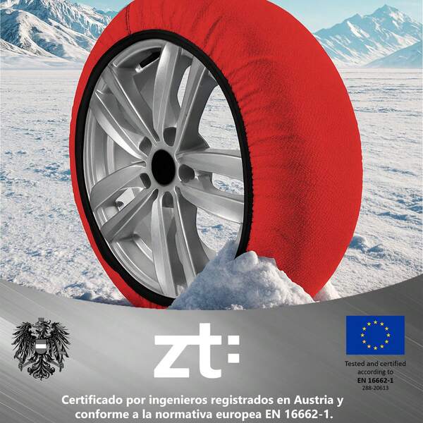 Cadenas de nieve , con tecnología de tejido 3D ultrarresistente, certificación europea y estadounidense, material de alta durabilidad y tracción superior.