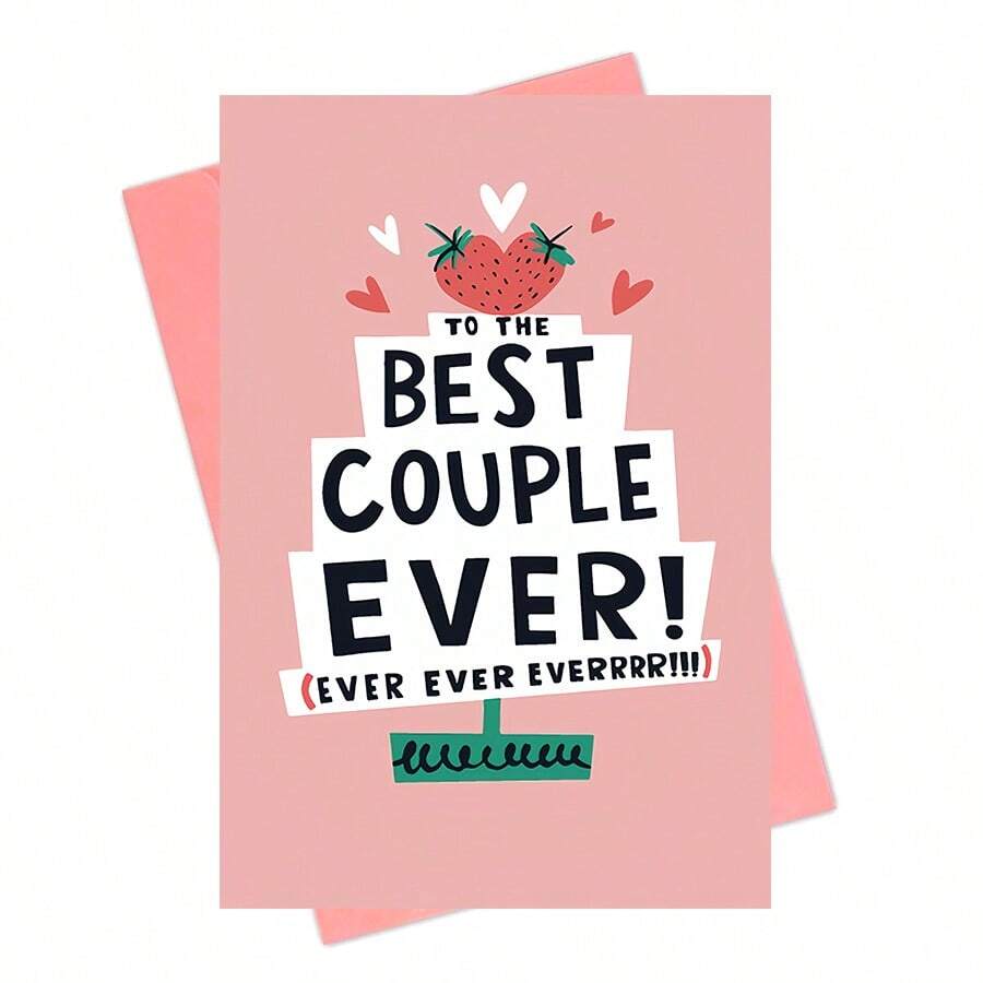 1pc Romantic Valentine's Day Greeting Card - "Best Couple Ever" Design, Love Theme Paper Card For Husband, Wife, Parents, Anniversary, Small Business Thank You, Birthday Gift, Romantic Greeting Card| Style Card| Vibrant Envelope - Multicolor - View 1