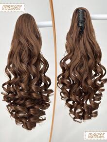 20-24英寸长波浪卷合成假发马尾接发，爪夹式，浅棕色，适合日常佩戴 - 棕色 - 查看 6