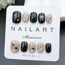 10件套，黑白短椭圆美甲贴片，可佩戴美甲，手工制作，优雅精致设计，高端法式风格，哑光，凝胶指甲油，闪粉，猫眼效果，金属光泽，全覆盖假指甲片，包含1管凝胶指甲油、1根指甲钳和1条抛光条。适合派对、旅行、跳舞、日常佩戴，也可作为礼物。美甲用品 - 黑與白 - 查看 14