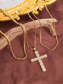 Bộ 3 mặt dây chuyền vàng nhiều lớp thời trang thanh lịch với chuỗi kẹp giấy vuông và mặt dây chuyền hình chữ nhật bằng đá Cubic Zirconia sáng bóng - Bộ 3 mặt dây chuyền hình chữ nhật - Xem 9