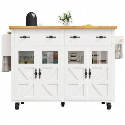 High-End Kitchen Island, Multifunctional Serving Cart With Ample Storage Space, Mobile Buffet, Kitchen Trolley For Dining Room, Living Room, Kitchen, With Brakes And Adjustable Shelves, Black