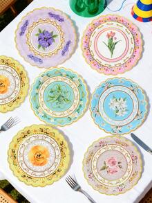 10pcs/60pcs/120pcs Floral Paper Plates Tea Party Plates Spring Flower Tea Party Dessert Okates 7 Inch Disposable Floral Plates Decorations For Afternoon Tea Party, Baby Shower, Bridal Shower, Birthday, Wedding And Any Celebration - Multicolor - View 4