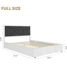 Meiyiu Full /Queen/King Size Upholstered Bed Frame, Tufted Design Soft Headboard, Wooden Slat Support, Mattress Foundation No Box Spring Needed, Stable & Quiet Full Bed Frame For Bedroom, Easy Assembly, White - 滿的 - 查看 2