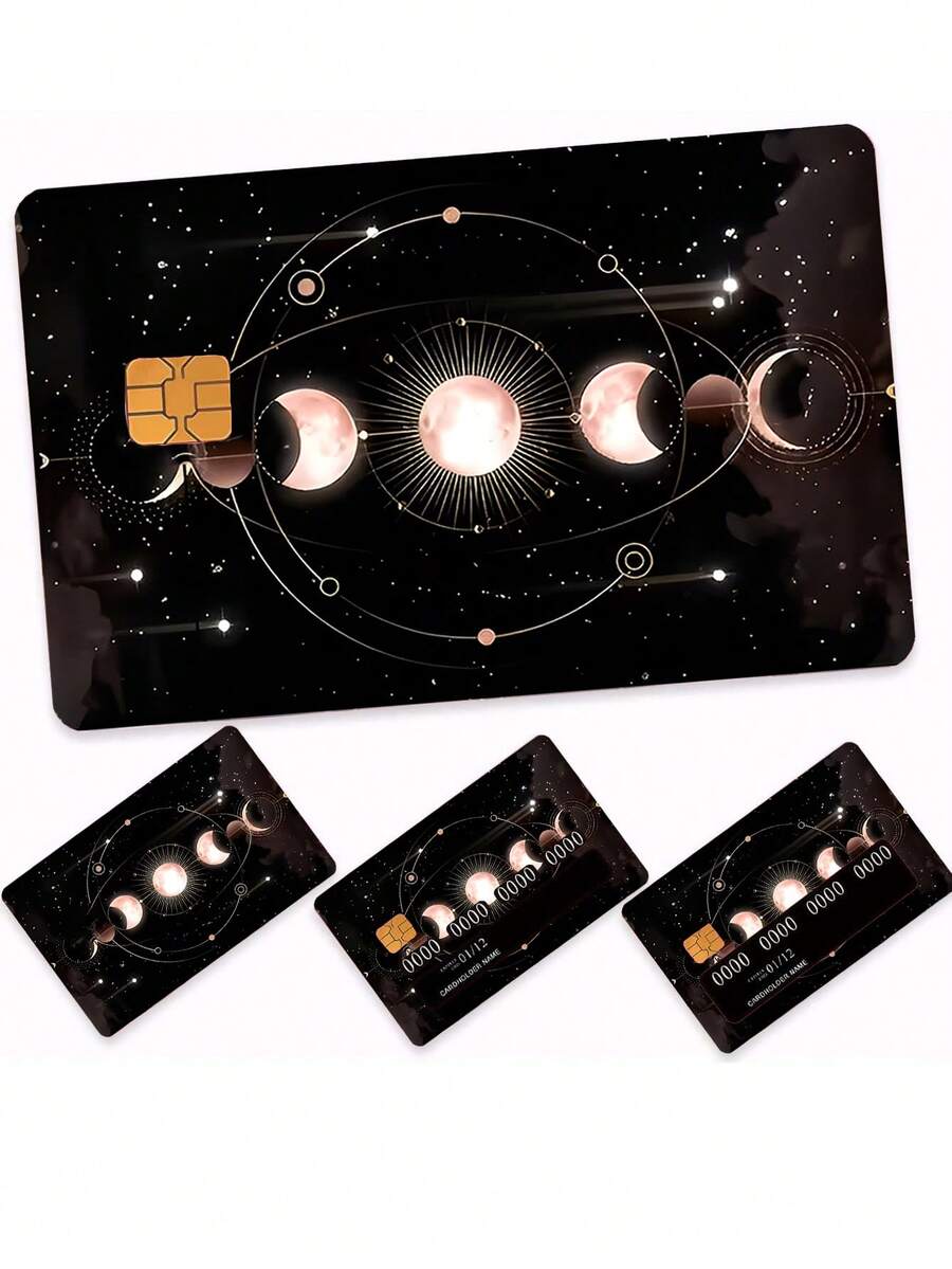 新月日图案银行卡、信用卡、借记卡、交通卡、房卡贴膜，防水，适用于交通卡、钥匙、信用卡、借记卡，保护银行卡，无气泡，高品质，适用于小型芯片卡（随机款式） - 彩色 - 查看 1