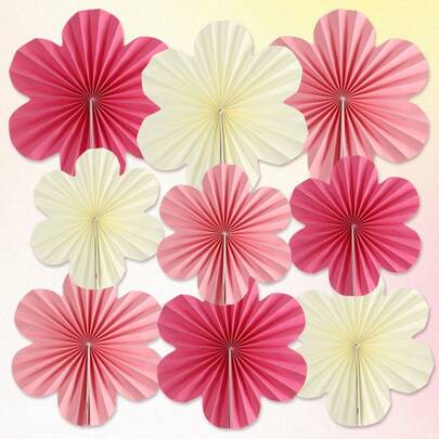 9pcs Party Atmosphere INS Style Paper Fans Set, Birthday Party Classroom Decoration, Atmosphere Background Wall Decor, Hanging Photo Props