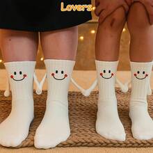 Funny Socks For Couples Friends, Magnetic Holding Hands Socks, Cute Valentine's Day Birthday Gifts For Women Men - 白色 - 查看 3
