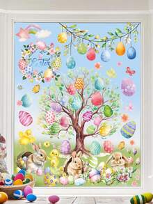 9 piezas - Pegatinas para ventanas de Pascua, pegatinas de ventana con huevos, flores y conejitos de Pascua, decoraciones de Pascua, huevos de Pascua, árbol, conejito, pegatinas de ventana con flores primaverales y mariposas de doble cara, adecuadas para tiendas, hogar, oficina, fiesta y decoración - Multicolor - Ver 4