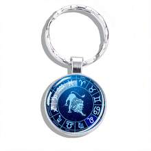 1pc 12 Zodiac Keychain, Zodiac Logo Glass Cabochon Keychain, Men's Accessories, Birthday Gift - Silver - View 21
