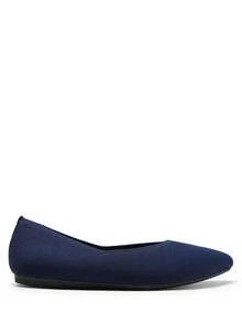 Women Knit Flats Pointed Toe Ballet Flats Comfortable Arch Support Dress Work Office Business Casual Slip-On Flats Shoes - 藏蓝色 - 查看 4