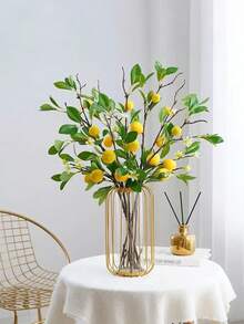 1/2pc Artificial Lemon Branch, 8 Heads With Stems Fake Lemons, Suitable For Kitchen Decor, Party, Spring/Summer Decoration (Yellow) - Multicolor - View 6