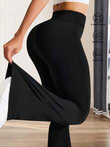 Calça Flare Preta Feminina, Calça de Ioga Casual, Volta às Aulas, Roupa Feminina de Outono, Calças, Calça de Moletom, Calça Comprida Feminina Primavera - Preto - Visão 3