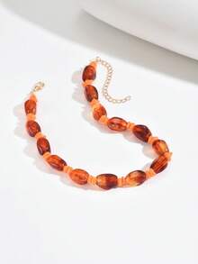 Elegant Vintage Quality Sexy Heart-Shaped Glass Inlaid Pendant With Golden Floral Pattern, Oval Resin With Asymmetrical CCB Metal Beads, Available In Bohemian, Dopamine, Brown Amber, Orange, Purple, Red Large Heart Pendant Necklaces, Asymmetrical Floral Resin Beaded Large Pendant Necklaces, High-End Women Jewelry Necklaces - Multicolor - View 19