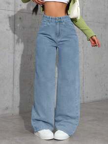 Womens Jeans, Women's Wear In Y2K Style Solid Color Wash Blue High-Waisted Jeans, Loose Diagonal Pocket Zipper Button Open And Close Jeans, Women's Jeans And Clothing, Jeans>Pants, Suitable For All Seasons, With Multiple Pocket Designs, Religion>Clothes, Suitable For Outdoor Outfits, Cocktail Parties, Parties, Christmas, Nightclubs, Banquets, Film Festivals, Cinemas, Balls, Cocktail Parties, Bars, Weddings Graduation Ceremony, Homecoming, Birthday Party, Rebellious Girl, Holiday-Themed Party, Out Dress, Streetwear, Fashion Show, Date, Valentine 's Day, Out Work University, School Village, Concert, Street Girl, Girl, Country Outfits Women, Out Best Women, Ladies' Holiday Clothing, Country Concert Country Concert Outfit,New Years Outfit Women - Màu xanh bụi bặm - Xem 2