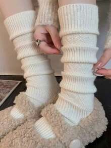 Women's Winter Mid-Calf Wool Knit Socks, Argyle Pattern, Simplified Korean Style Plush Thick Socks - Multicolor - View 5