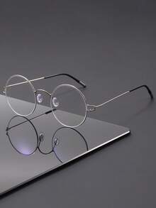 1 pieza Gafas vintage de lente plano redondo para hombres, montura metálica ultraligera sin tornillos de alta gama - Multicolor - Ver 12