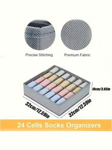24格灰色布艺可折叠袜子、内衣、领带收纳盒，季节性假日家居卧室衣柜整理收纳盒，节省空间设计 - 彩色 - 查看 8
